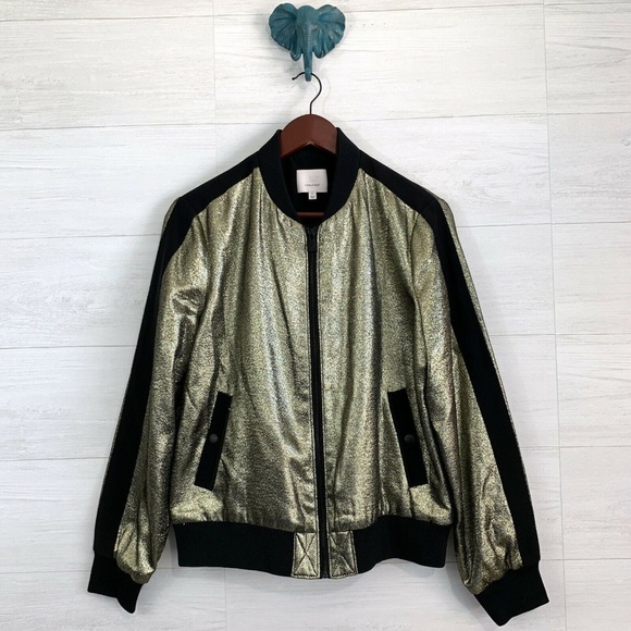 cinq a sept Jackets & Blazers - Cinq a Sept  Gold Metallic Knit Silk Blend Bomber